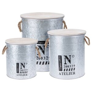 H&S Collection Ensemble de boîtes de rangement avec corde 3 Pièces Zinc