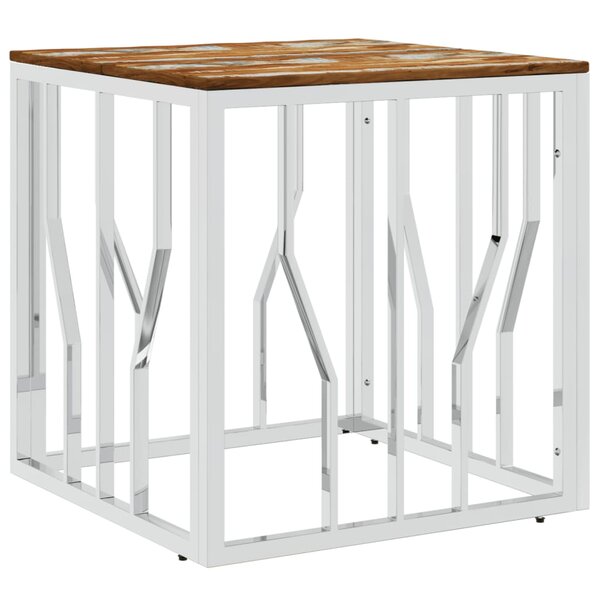 vidaXL Table basse argenté acier inoxydable/bois massif récupération
