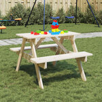 vidaXL Table de pique-nique pour 4 enfants avec trou de parasol sapin