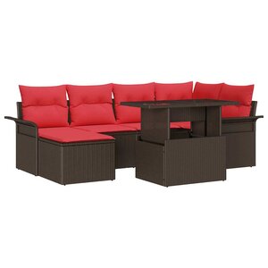 vidaXL Ensemble de canapé de jardin 7 Pièces Marron Poly Rattan
