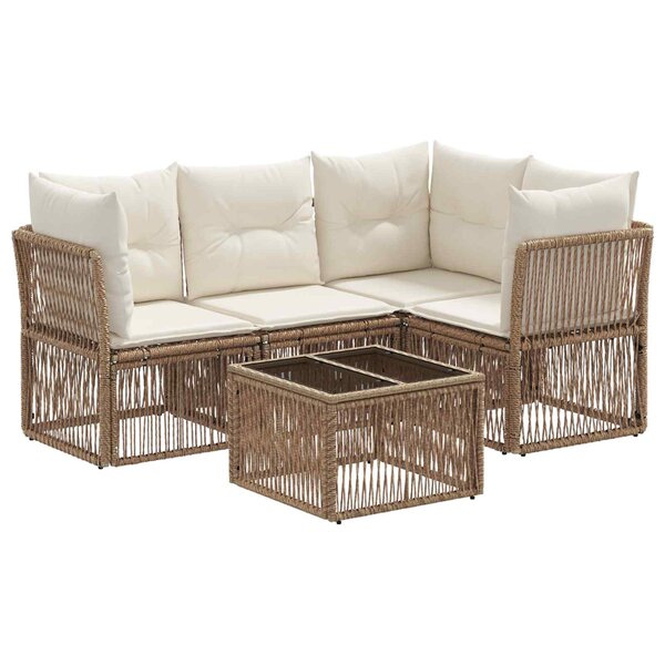 vidaXL Ensemble de canapé de jardin 5 Pièces Beige polyrotin
