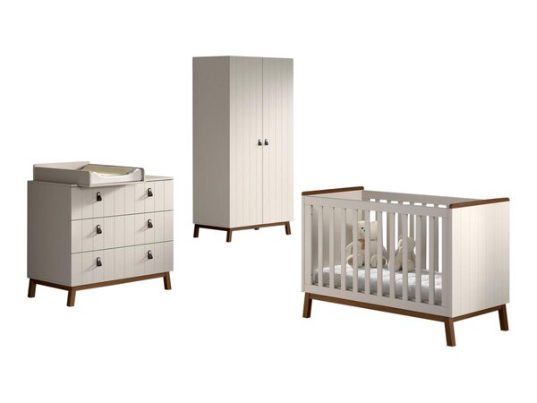 Ensemble Chambre sezane lit bébé 60x120 + commode + plan à langer + armoire 2 portes clay