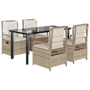 vidaXL Ensemble à manger de jardin avec coussins 5Pièces Beige poly rotin