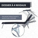 Transat bain de soleil pliable grand confort dossier et pare-soleil réglable multi-positions noir