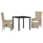 vidaXL Ensemble de salle à manger de jardin 3 pièces avec coussins  Beige poly rattan