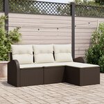vidaXL Ensemble de Canapés de Jardin 4 Pièces avec Coussins en Rattan Poly Marron