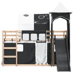 vidaXL Lit superposé avec toboggan et rideaux blanc et noir 90x200 cm