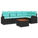 vidaXL Ensemble de canapé de jardin 6 Pièces Noir et turquoise polyrotin