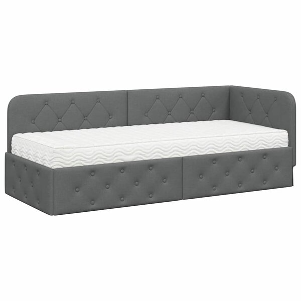 vidaXL Cadre de lit d'angle Gris foncé 80 x 200 cm tissu