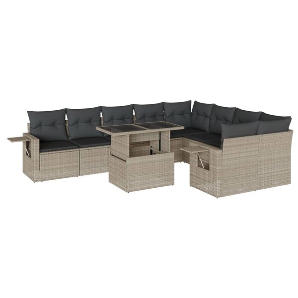 vidaXL Salon de jardin avec coussins 10 Pièces gris clair résine tressée