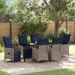 Set de salle à manger de jardin vidaXL 7 pièces avec coussins en rotin poly gris