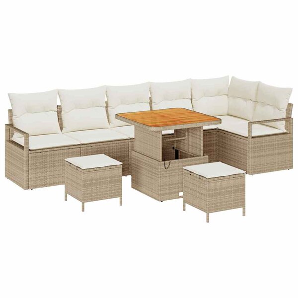 vidaXL Ensemble de canapé de jardin 9 Pièces Beige Poly rotin