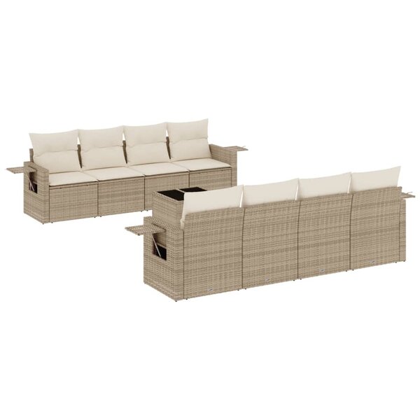 vidaXL Salon de jardin avec coussins 9 Pièces beige résine tressée