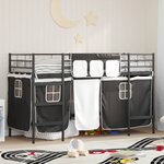 vidaXL Cadre de Lit Mezzanine pour Enfants avec Rideaux Noir