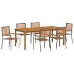 Ensemble de salle à manger de jardin 7 pièces vidaXL Gris Poly Rattan Acacia