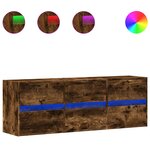 vidaXL Meuble TV mural avec lumières LED chêne fumé 130x31x45 cm