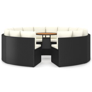 vidaXL Salon de jardin 9 Pièces avec coussins Résine tressée Noir