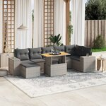 vidaXL Salon de jardin 8 Pièces avec coussins gris résine tressée