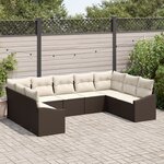 vidaXL Ensemble de Canapés de Jardin 9 Pièces avec Coussins Marron Rotin PE
