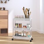 vidaXL Chariot de rangement à 3 niveaux Argenté et blanc Aluminium
