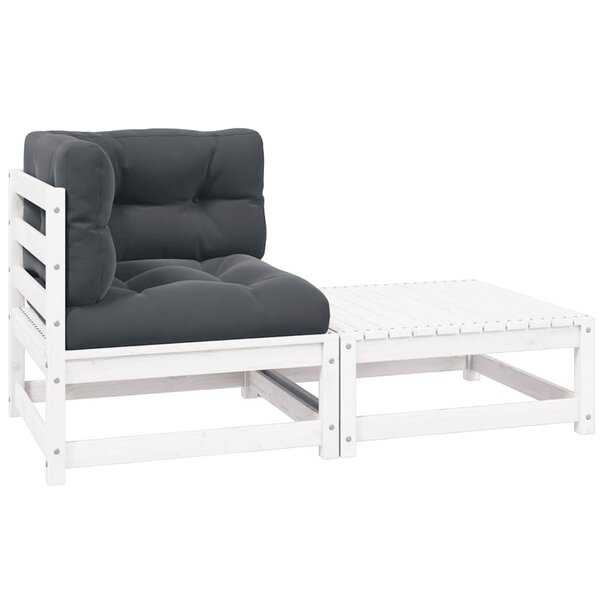vidaXL Salon de jardin 2 Pièces avec coussins Blanc Bois de pin massif