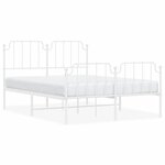 vidaXL Cadre de lit métal sans matelas et pied de lit blanc 150x200 cm