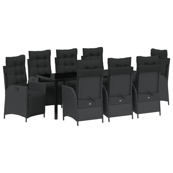 vidaXL Ensemble de Salle à Manger de Jardin 9 Pièces Noir en Rotin Poly