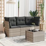 vidaXL Salon de jardin 4 Pièces avec coussins gris clair résine tressée