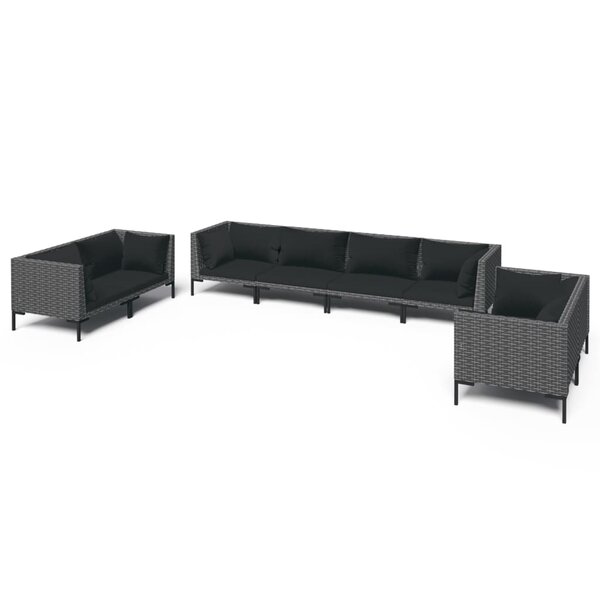 vidaXL Salon de jardin 8 Pièces avec coussins Résine tressée Gris foncé