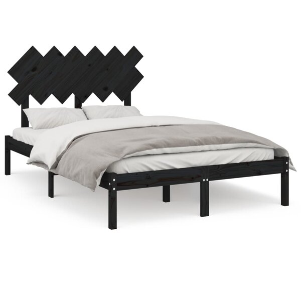 vidaXL Cadre de lit sans matelas noir 135x190 cm bois massif