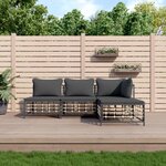 vidaXL Salon de jardin 4 Pièces avec coussins anthracite résine tressée
