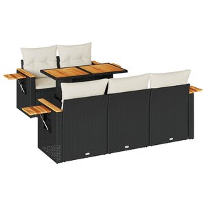 vidaXL Salon de jardin 6 Pièces avec coussins noir résine tressée acacia