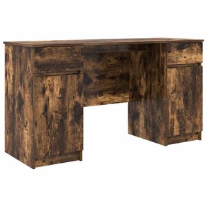 vidaXL Bureau avec porte Chêne fumé 140 x 49 x 76 cm Bois d'ingénierie