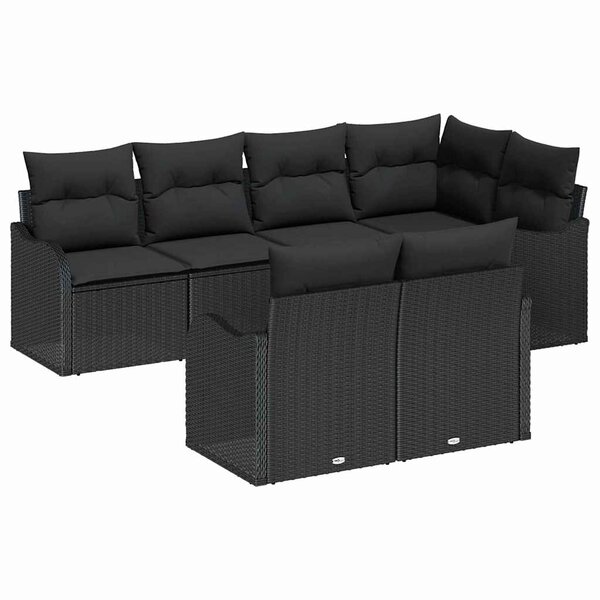 vidaXL Ensemble de canapé de jardin avec coussin 7 Pièces Noir Poly rotin