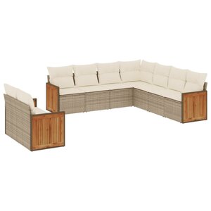vidaXL Salon de jardin avec coussins 9 Pièces beige résine tressée