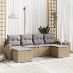 vidaXL Ensemble de canapé de jardin 6 pièces avec coussins beige en poly rotin