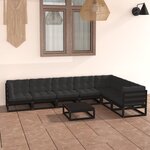 vidaXL Salon de jardin 8 Pièces avec coussins Noir Bois de pin massif