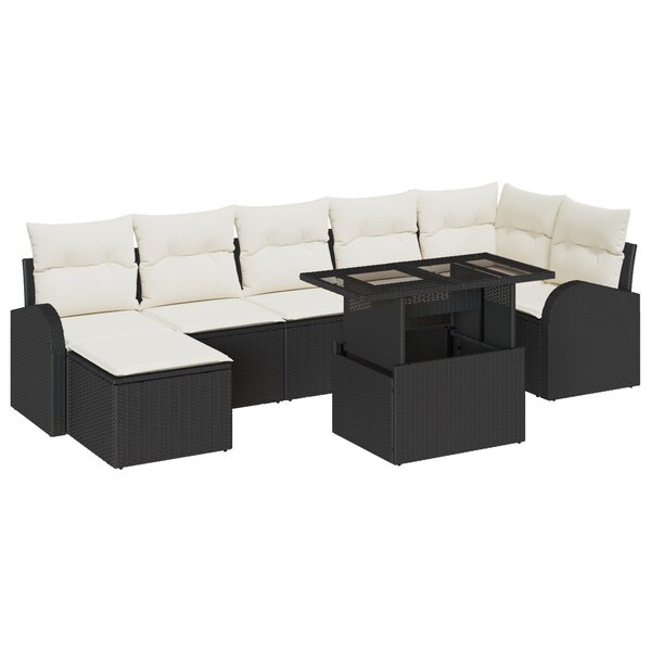 vidaXL Ensemble de canapé de jardin de 8 pièces avec coussins en poly rotin noir