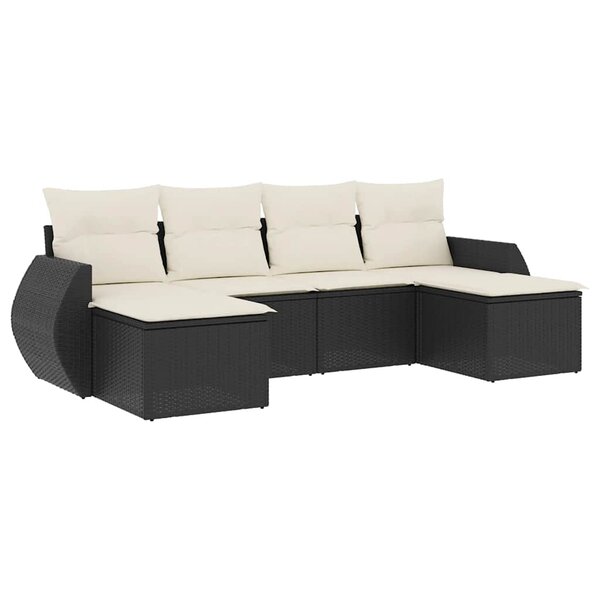 vidaXL Salon de jardin 6 Pièces avec coussins noir résine tressée