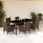 vidaXL Ensemble à manger de jardin et coussins 7Pièces marron rotin verre