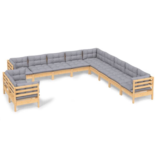 vidaXL Salon de jardin 11 Pièces avec coussins gris Bois de pin solide
