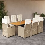 vidaXL Ensemble à manger de jardin et coussins 9 Pièces mélange beige