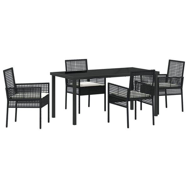 vidaXL Ensemble de Salle à Manger de Jardin 5 Pièces avec Coussins en Rattan Noir