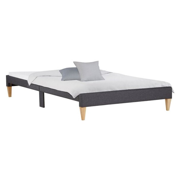 Lit capitonné 90x200 cm avec lattes en tissu gris