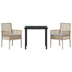 vidaXL Ensemble de salle à manger pour jardin 3 Pièces Beige Poly rotin