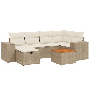 vidaXL Salon de jardin avec coussins 7 Pièces beige résine tressée