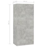 vidaXL Garde-robe Gris béton 80x52x180 cm Aggloméré
