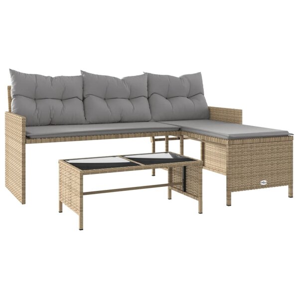vidaXL Canapé de jardin table et coussins en forme de L mélange beige