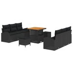 Ensemble de canapés de jardin 9 pièces avec coussins Rattan Noir Poly