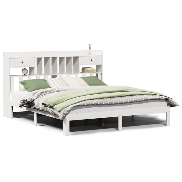 vidaXL Lit bibliothèque sans matelas blanc 180x200 cm bois pin massif
